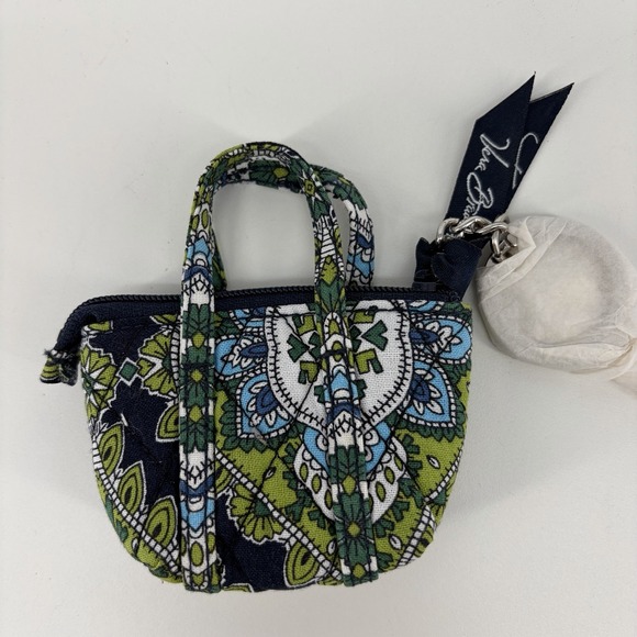 VERA BRADLEY CAMBRIDGE BLUE GREEN  ZIP AROUND WALLET WRISTLET & Key Chain Coin - Picture 6 of 8